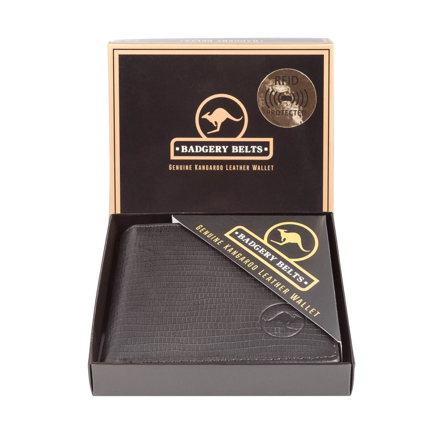Kangaroo RFID Wallet Lizard Print Leather Emboss