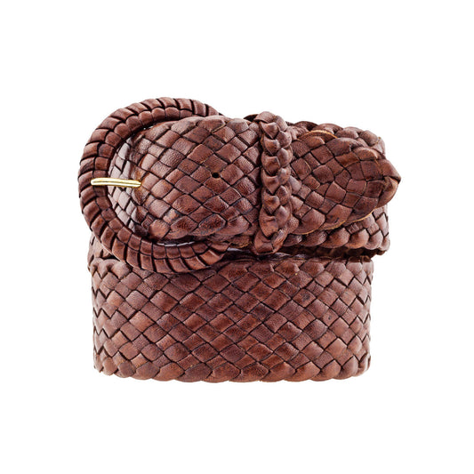 Waratah Jean Belt - Kangaroo Plaited Ladies Leather Buckle (43mm Wide 1 11/16")