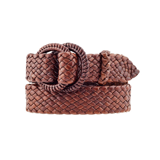 Saddler- Kangaroo Plaited Ladies Leather Ring Belt - 32mm (1 17/64") Wide
