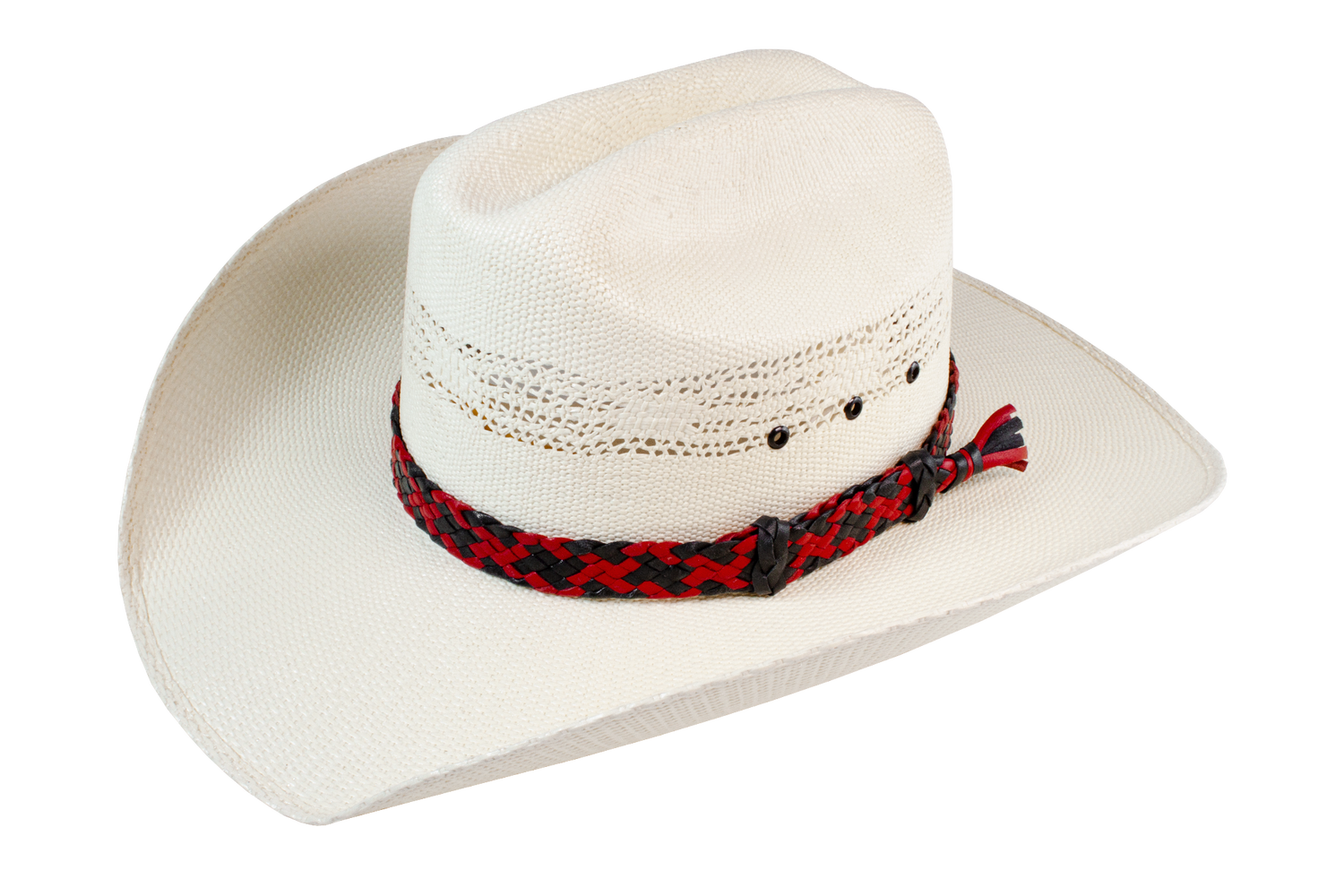 Sydney - Kangaroo Leather Hat Band - 8 Plait Flat Leather Red/Black