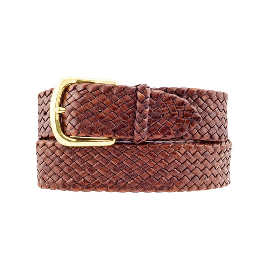 Premium Men's Leather Work Belts: Handcrafted in Australia from Full Grain Leather. solid brass buckle with 10 strands of Australian Kangaroo Leather on white background.