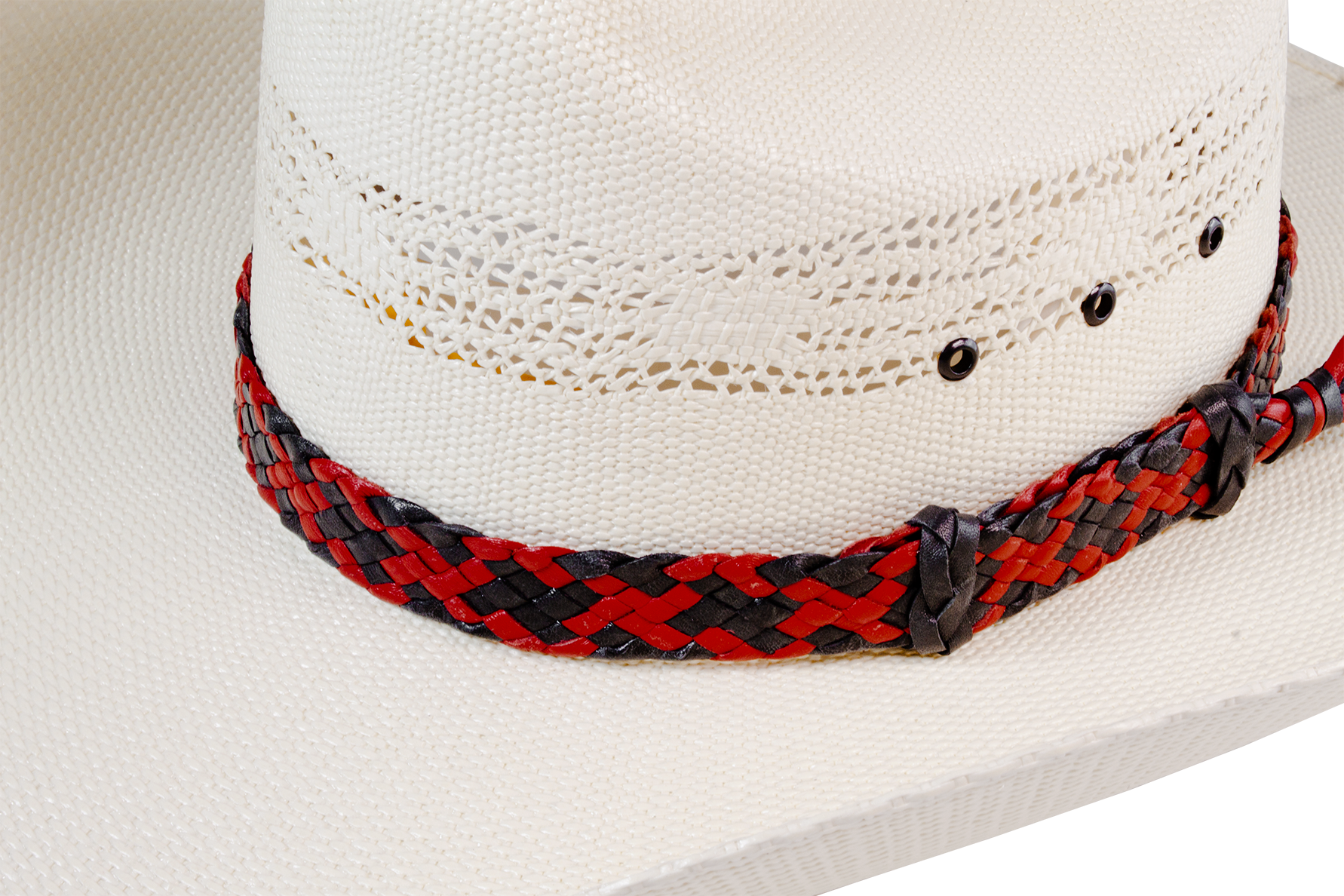 Sydney - Kangaroo Leather Hat Band - 8 Plait Flat Leather Red/Black