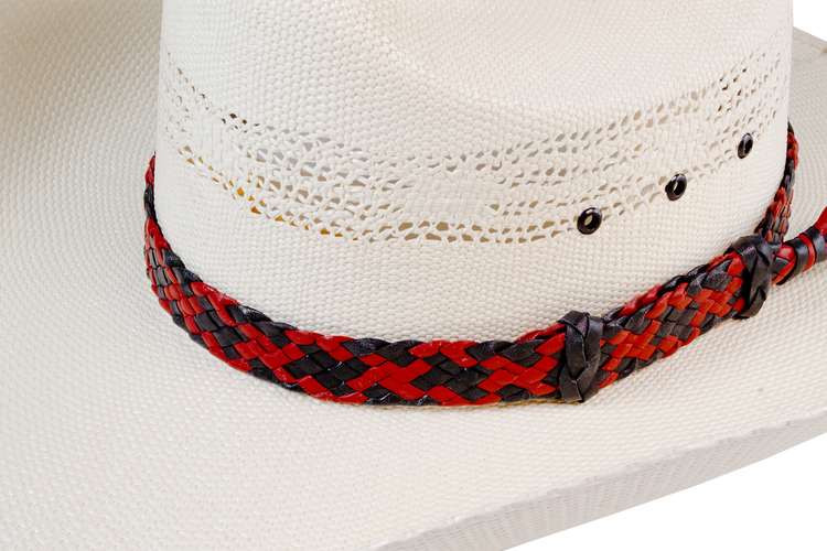 Sydney - Kangaroo Leather Hat Band - 8 Plait Flat Leather Red/Black