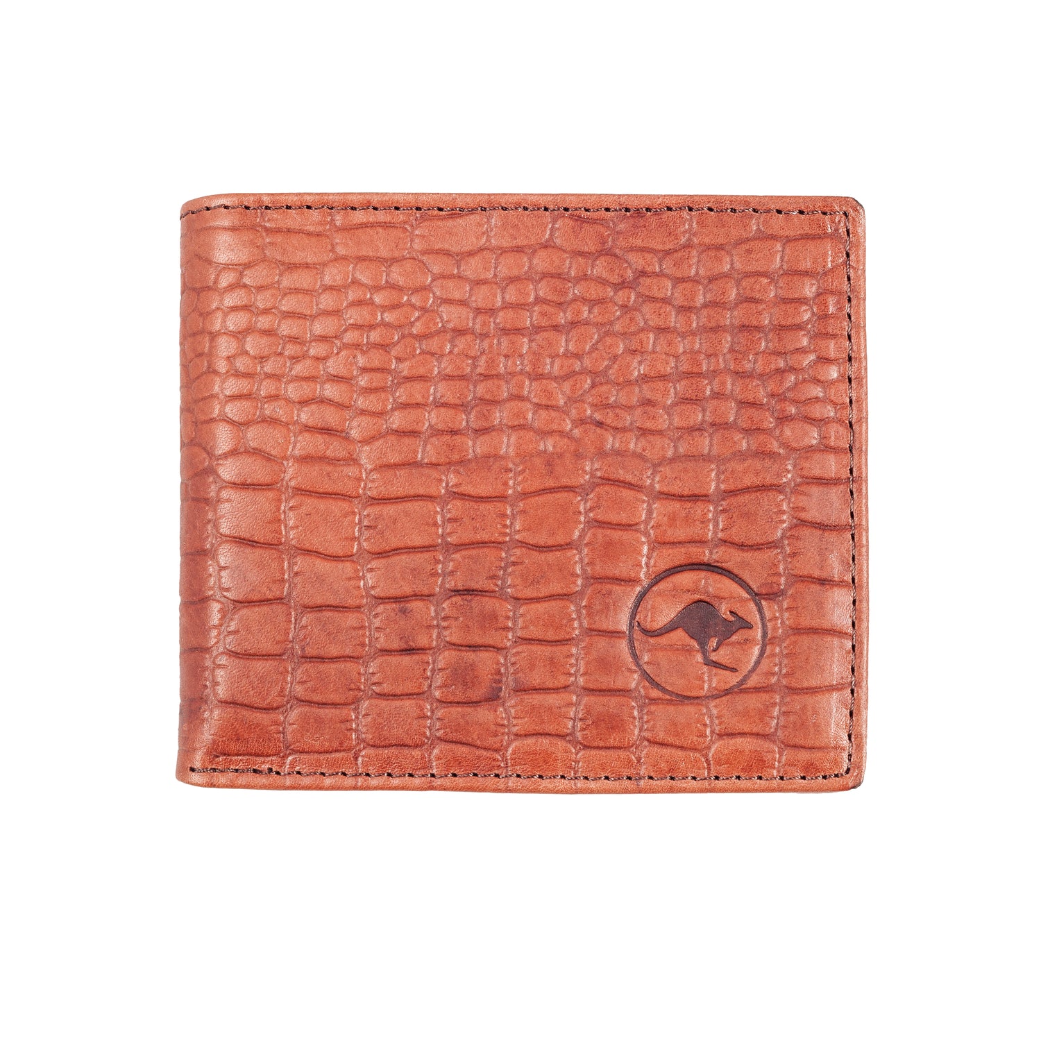 Single Fold Tan Classic Leather Wallet, embossed crocodile print. Available in Single or Double Fold styles. Real deal, tough kangaroo leather, slim design for any pocket.