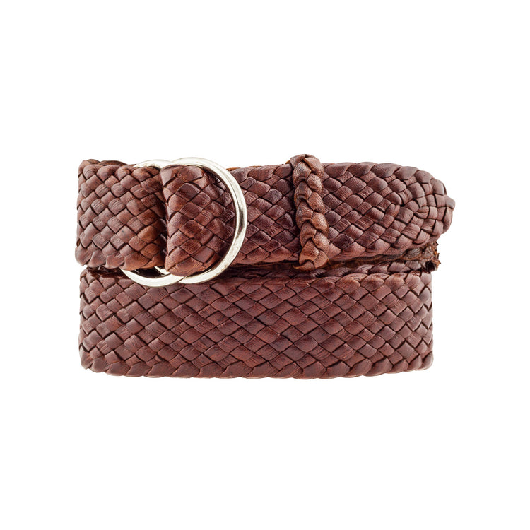 Premium Men's Leather Belt: Handcrafted in Australia from Full Grain Leather with ring buckle on white background.