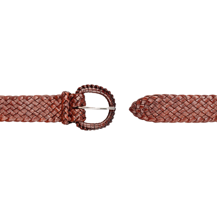 Tan Alice: Australian Kangaroo Leather belt, hand-plaited in Brisbane. Durable, supple, and stylish. Available in Black or Tan. 38mm Wide.